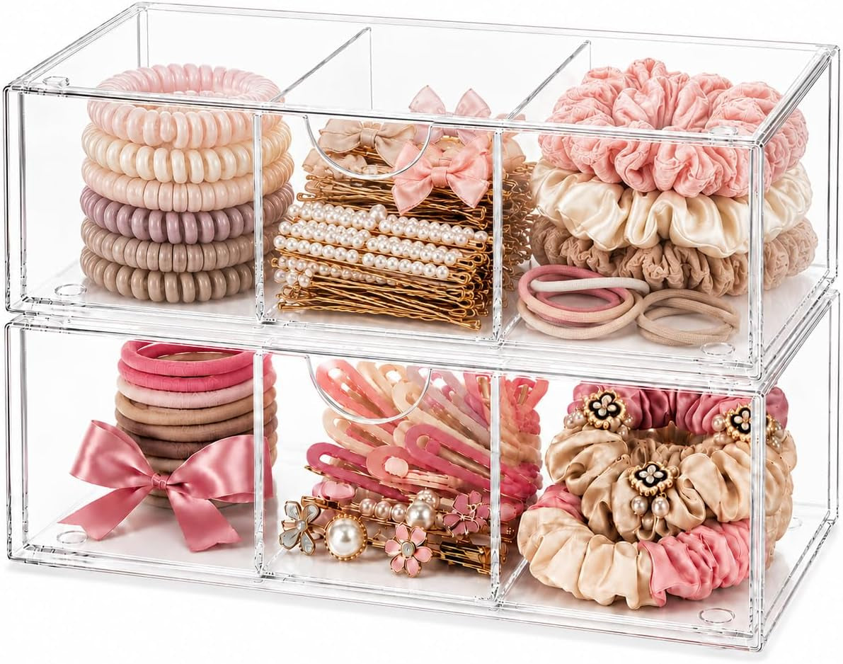 Hair Accessories Organizer for Girls with Drawer Box and Removable Divider