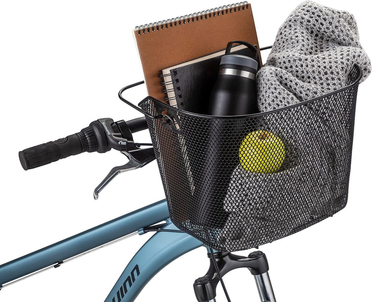 Schwinn Quick Release Wire Bike Basket, Black, Weather Resistant, Folding Handle for Hand Carry, Fits Most Adult Bicycles, Includes Mounting Hardware, Bicycle Basket for Adult Bikes