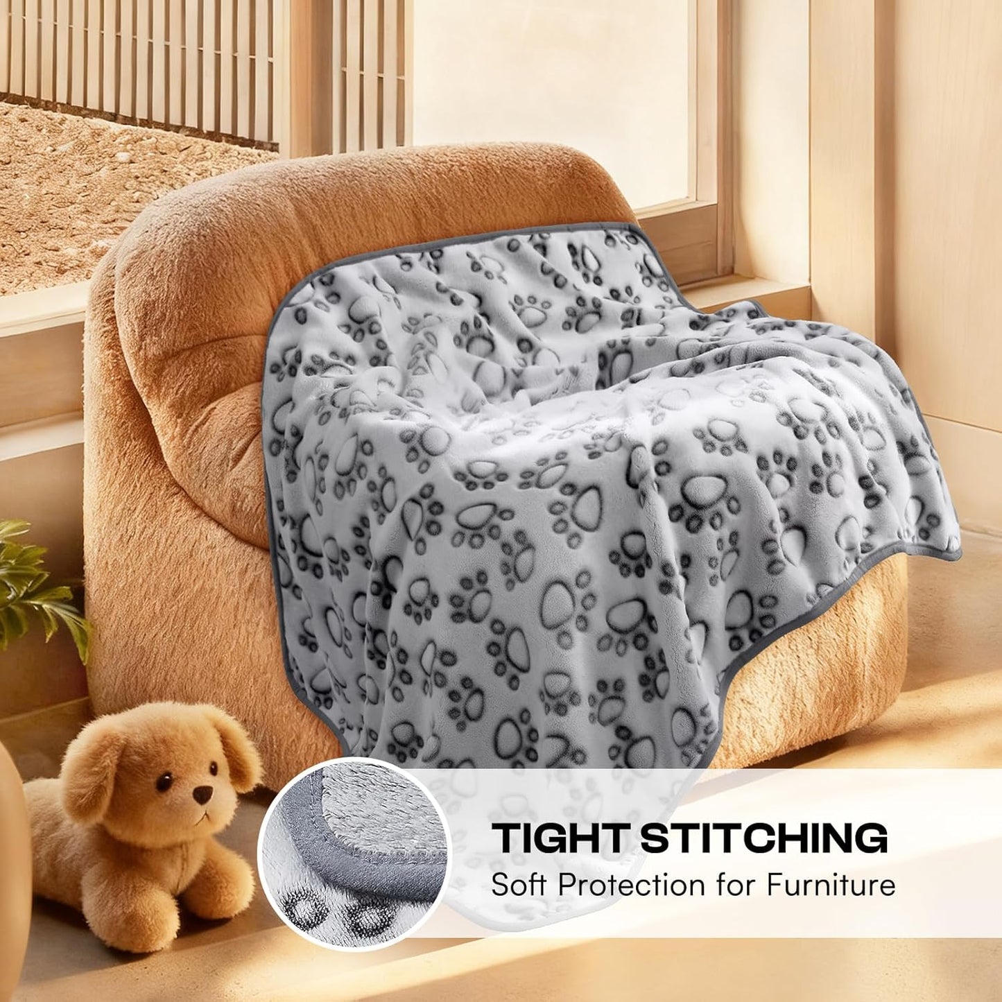 Luciphia Premium Soft Dog Blanket for Small Medium Large Dogs Washable 300GSM Fluffy Warm Fleece Puppy Cat Paw Print Pet Flannel Grey Paw M(30"X20")