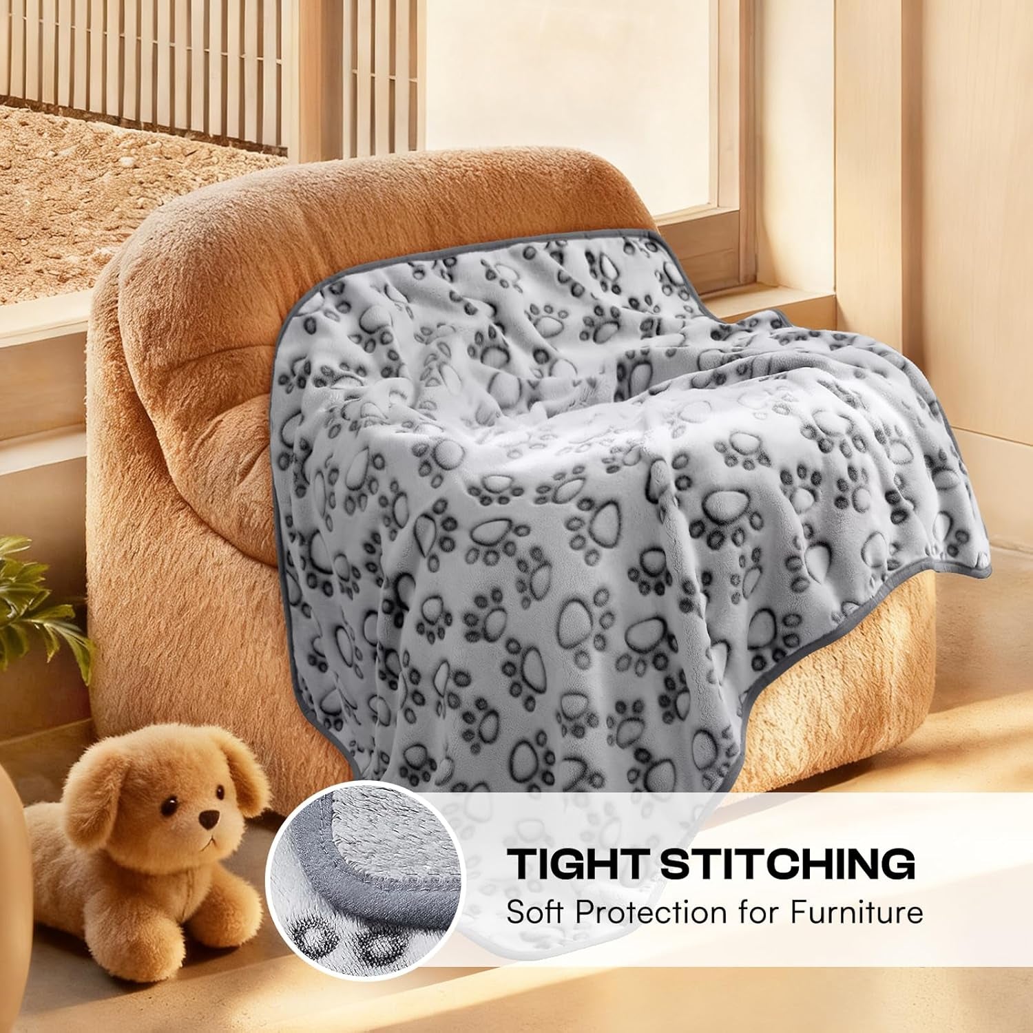 Luciphia Premium Soft Dog Blanket for Small Medium Large Dogs Washable 300GSM Fluffy Warm Fleece Puppy Cat Paw Print Pet Flannel Grey Paw M(30"X20")