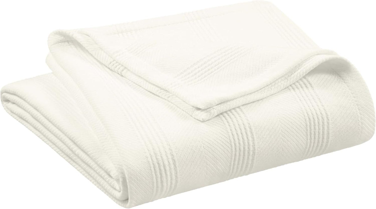 Vellux 100% Cotton Blanket, Queen, 90X90, Ivory