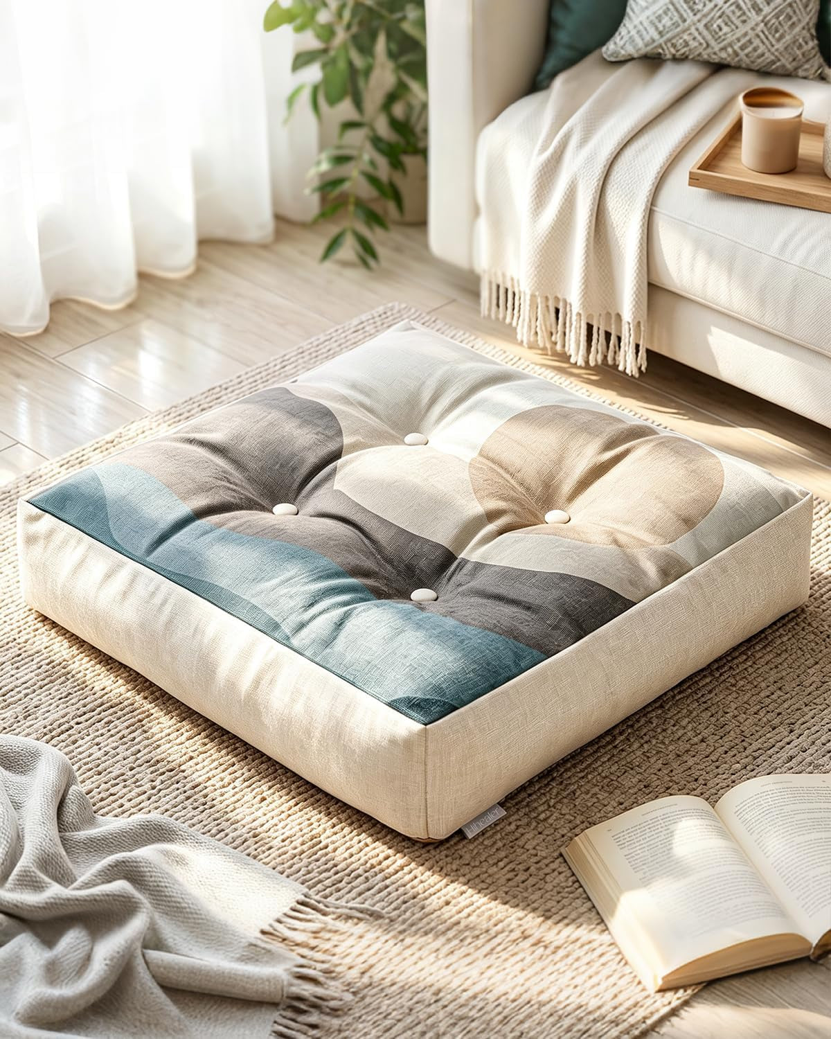 Large Floor Cushion 22X22X5", Tufted Meditation Cushion, Washable Cover