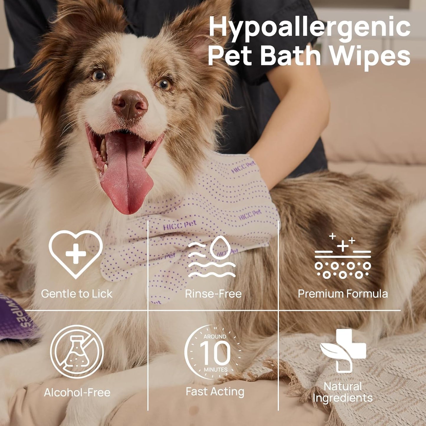 HICC PET Cleaning Glove Wipes PRO for Dogs & Cats, 20PCS Puppy Wipes, No-Rinse Pet Grooming Wipes, Extra Thick Dual-Textured Wipes for Paws, Face, Coat, Outer Ear&Rear-End Area,Coconut Scent