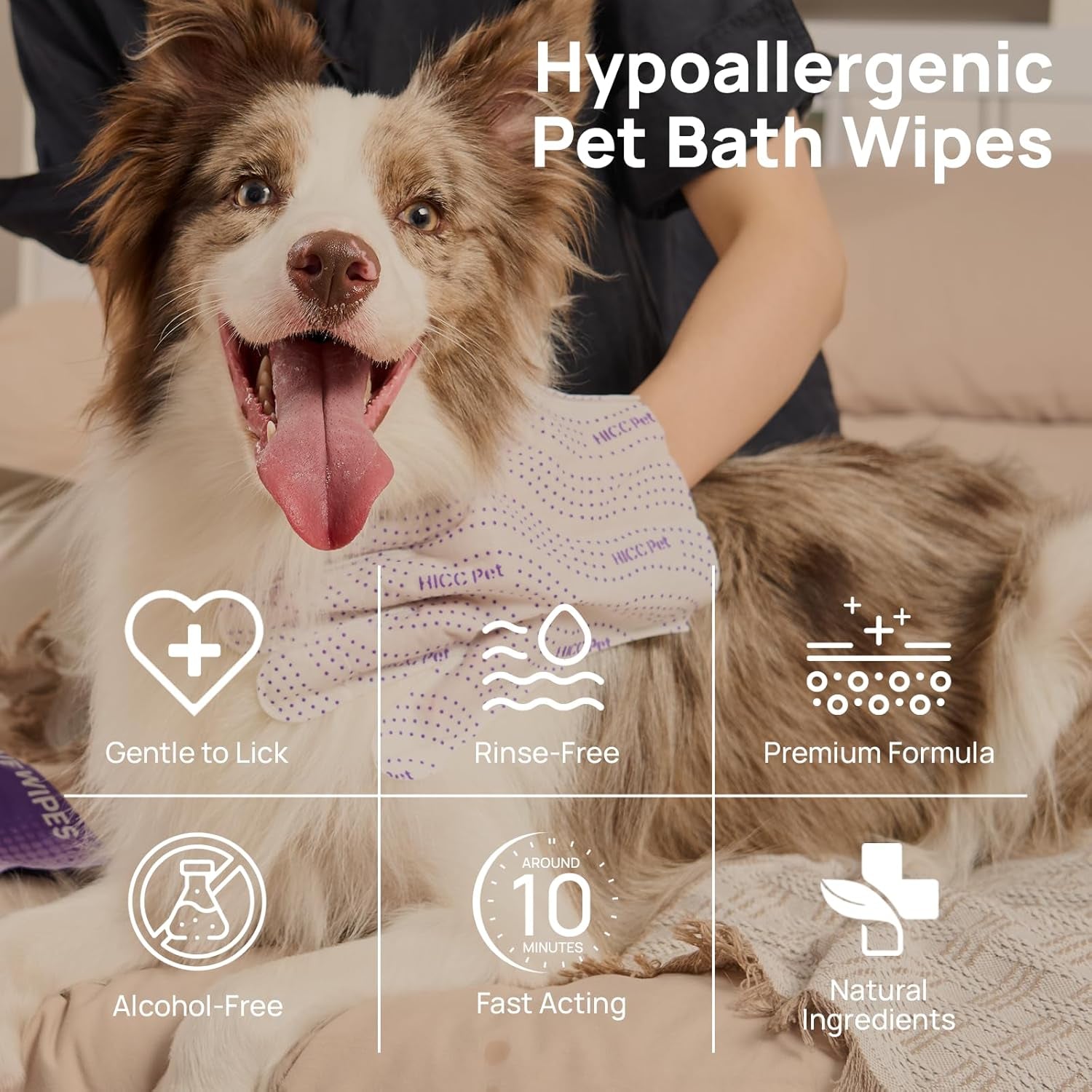 HICC PET Cleaning Glove Wipes PRO for Dogs & Cats, 20PCS Puppy Wipes, No-Rinse Pet Grooming Wipes, Extra Thick Dual-Textured Wipes for Paws, Face, Coat, Outer Ear&Rear-End Area,Coconut Scent