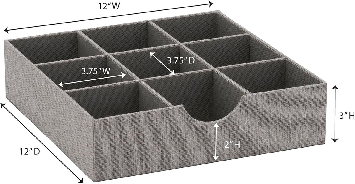 Household Essentials Grey 728-1 Deep 9 Section Drawer Organizer Box for Storage 12 in X 3.13