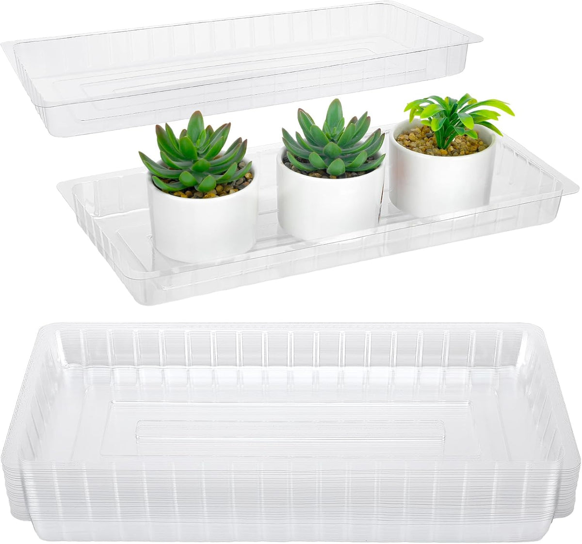 Silifine 20 Pcs Clear Plastic Plant Saucer Rectangular Plant Drip Trays