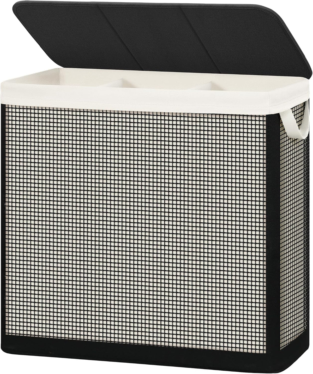STO STO 3 Section Laundry Hamper with Lid, 180L Steel-Frame 3 Compartment Laundry Sorter with Removable Washable Liner, Breathable Large Laundry Basket for Bedroom, Bathroom, Laundry Room, Dorm