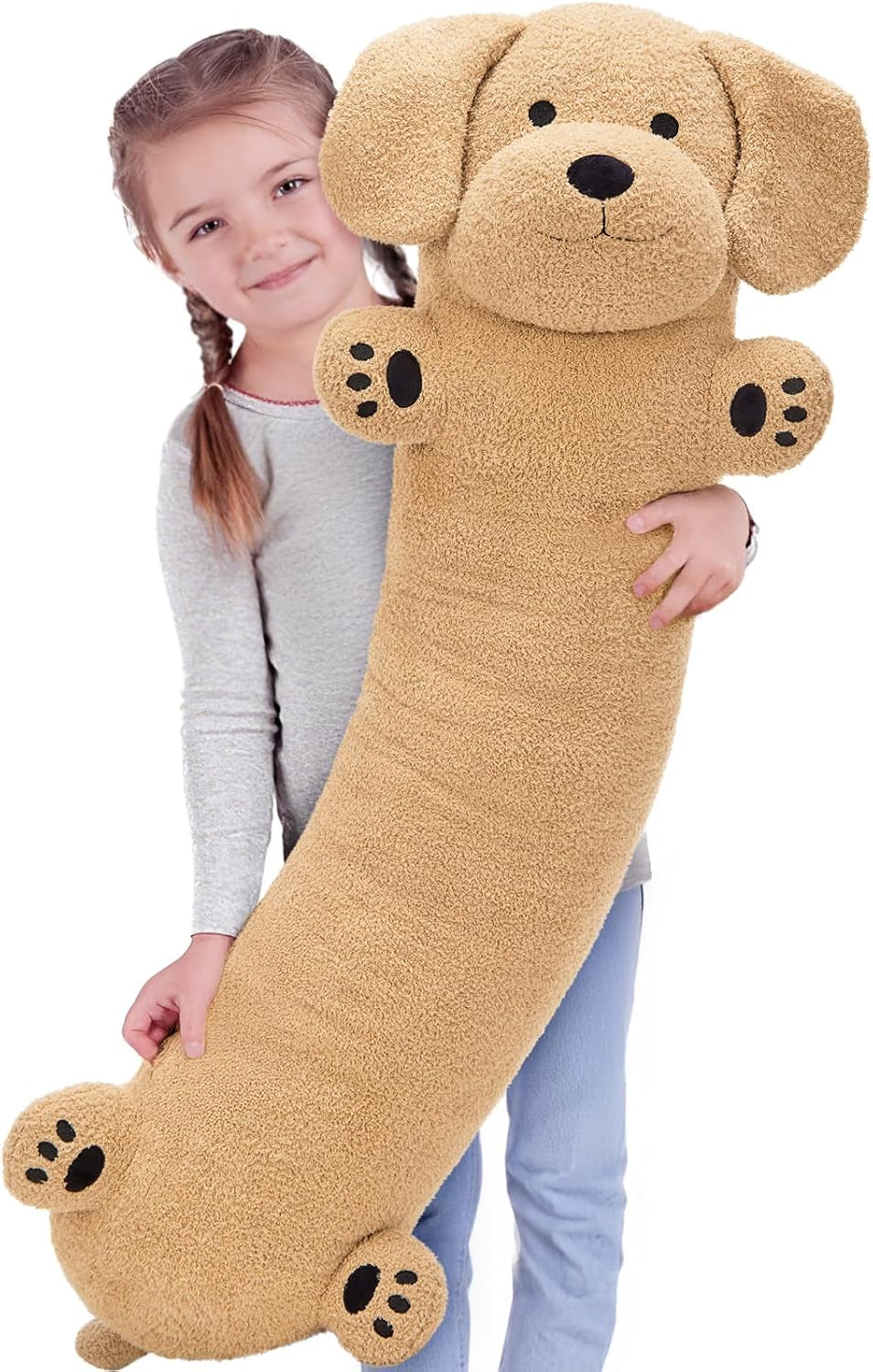 Muiteiur 43.3" Long Dog Plush Pillow, Golden Body Dog Stuffed Animal