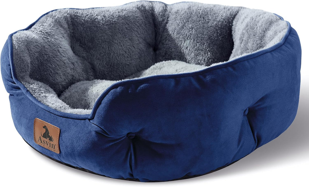 Asvin Small Dog Bed for Small Dogs, Cat Beds for Indoor Cats, Pet Bed for Puppy and Kitty, Extra Soft & Machine Washable with Anti-Slip & Water-Resistant Oxford Bottom, Blue, 20 Inches