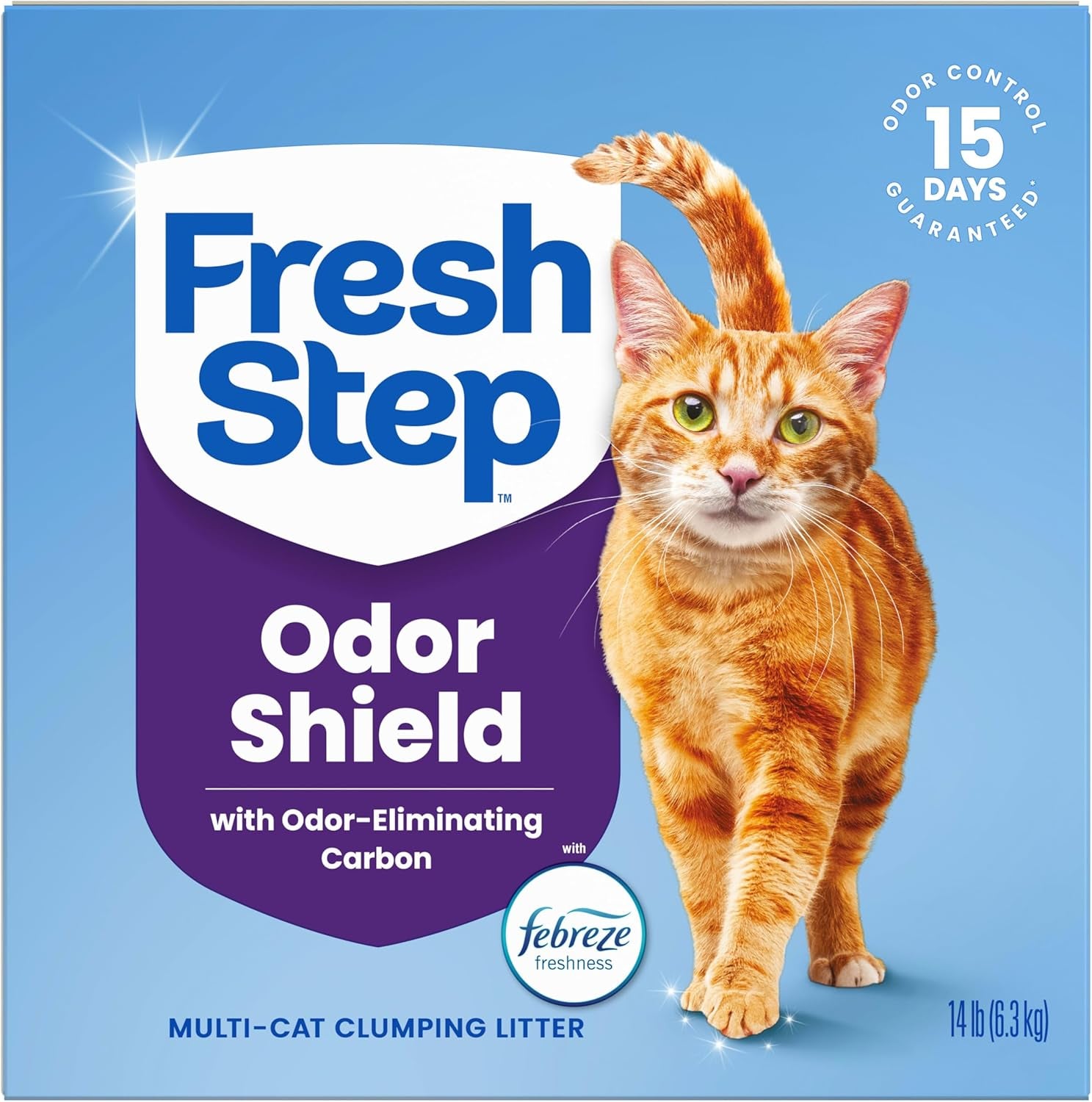 Fresh Step Odor Shield Multi Cat Clumping Cat Litter with Febreze Freshness, Low Dust, Odor Control with Ammonia Block Technology, Compatible in Automatic Litter Boxes, 14 Lb.