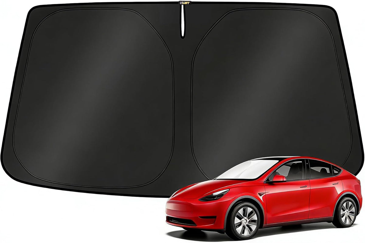KUST Windshield Sun Shade for 2017-2026 Tesla Model Y/Model 3 Sunshade Accessories (Fit 2025-2026 Model Y Juniper / 2024 Model 3 Highland) Upgraded Foldable Sunshade, Blocks UV Rays Keep Car Cool