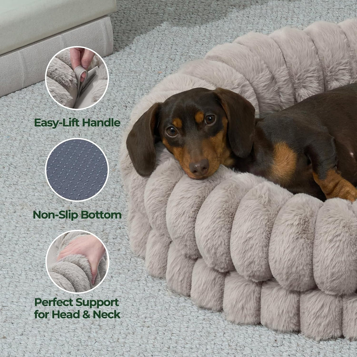 BALANCE Luxury Donut Dog Bed, 36 Inches round Dog Beds Large Sized Dogs Washable, Orthopedic Calming Dogs Bed for Pets with Anti-Slip Bottom, Oatmeal