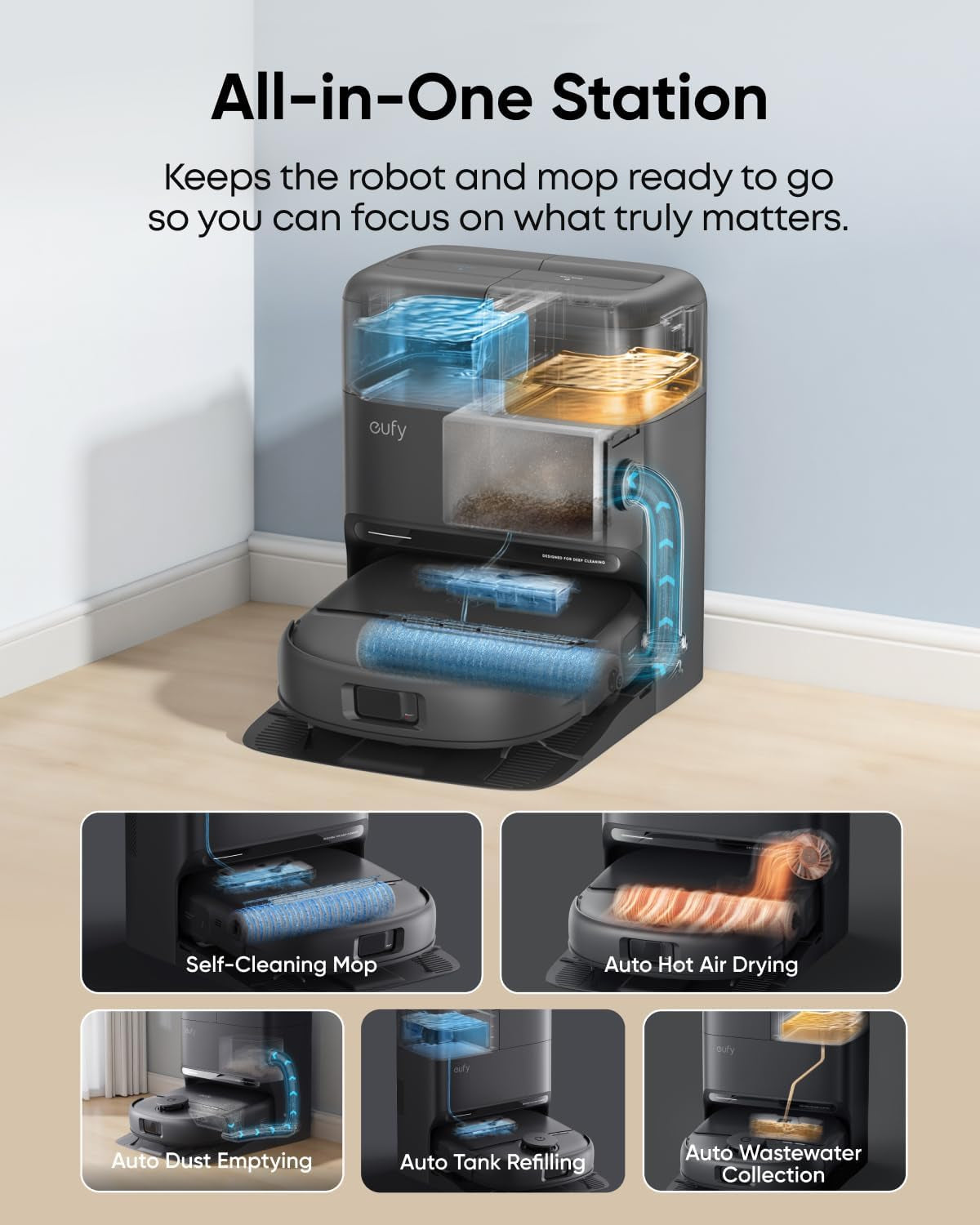 Eufy C28 Robot Vacuum and Mop Combo,15,000 Pa Suction, Hydrojet Self Clean Roller Mop, Upgraded from X10 Pro, Zero-Tangle for Pet Hair, Auto Mop Washing&Drying, Self-Emptying&Refilling 2026 New
