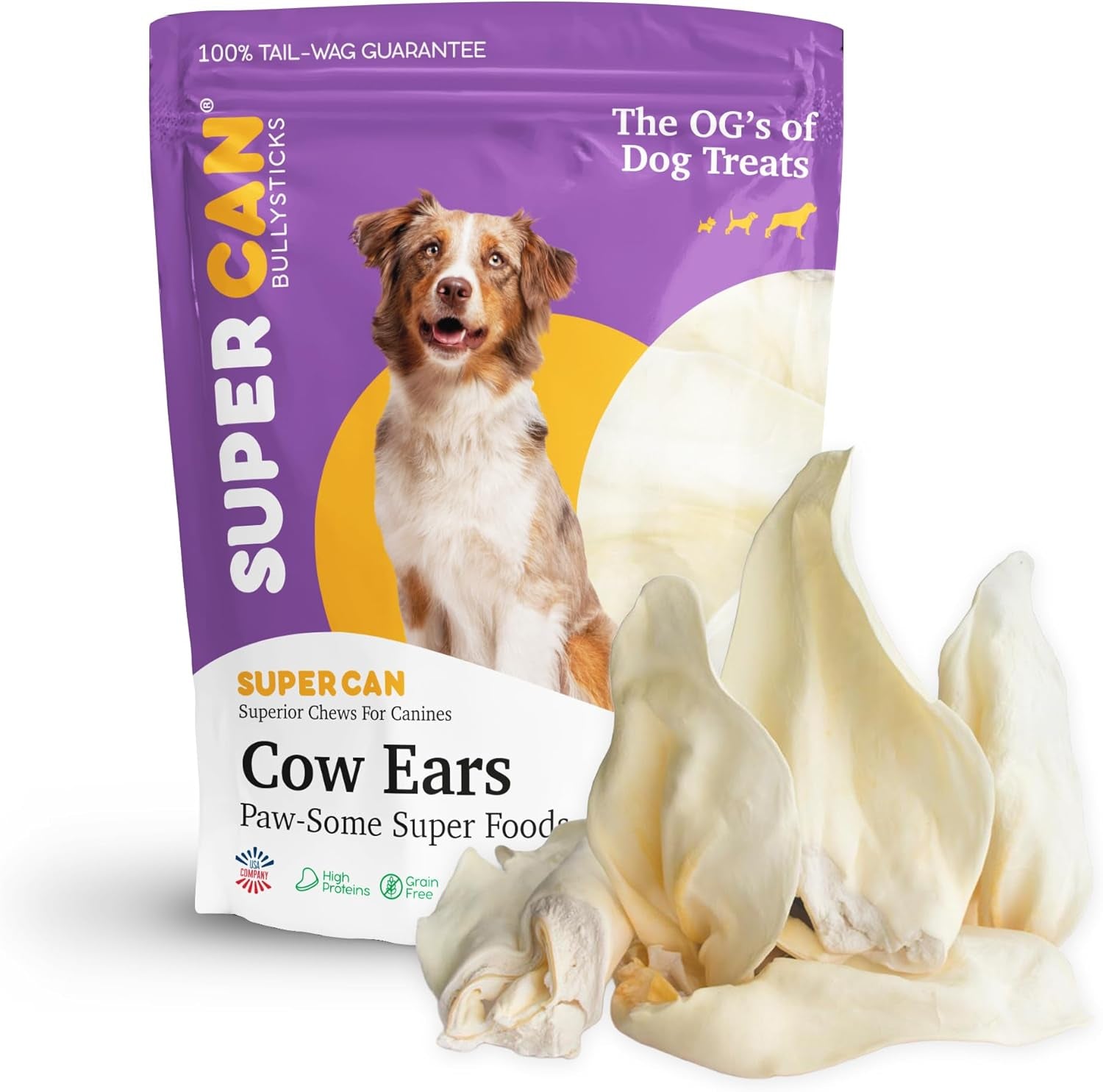 Natural Whole Cow Ears for Dogs (15 Count) | All Natural Angus Beef Ears | Easily Digestible High Protein Dog Snacks for Puppies, Large & Senior Dogs