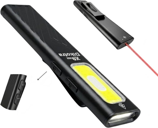 X9 Pro Ultra Flat EDC Pocket Flashlight, with Red Laser, Black