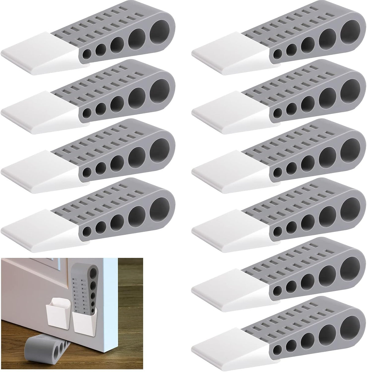 Tuanse 12 Pcs Rubber Door Stoppers for Bottom of Door Stop Wedge, Grey