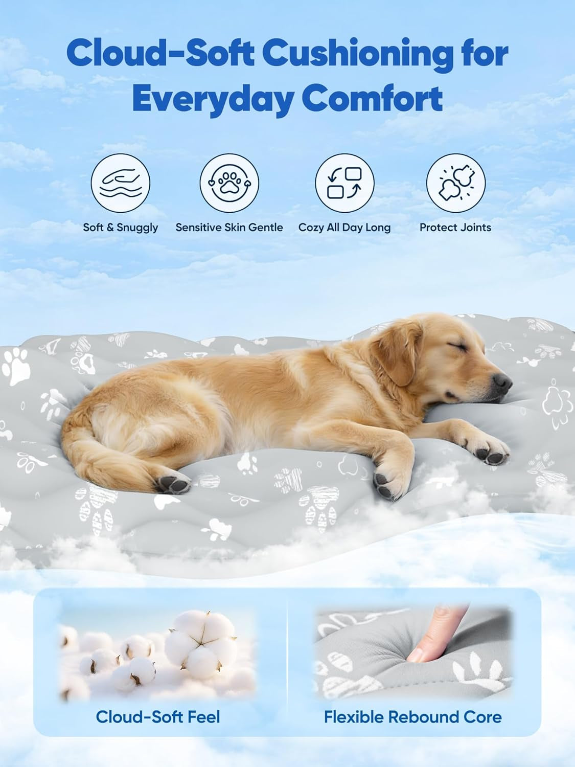 Rywell 44X32In Dog Cooling Mat with One-Way Moisture & Arc-Chill 3.0