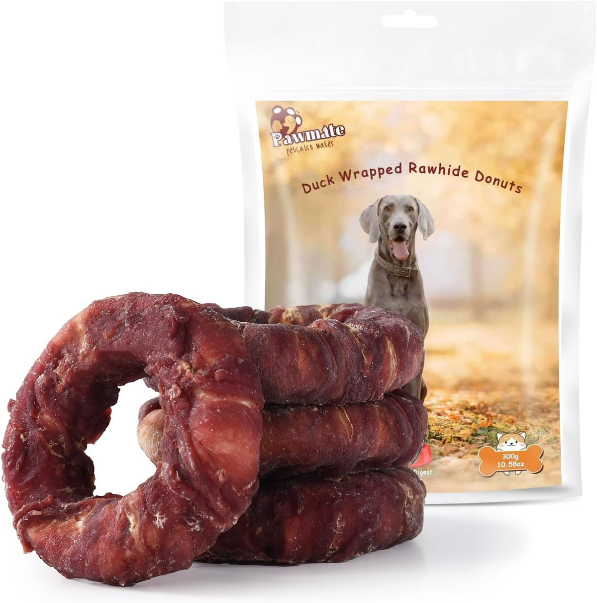 Pawmate Dog Treats Duck Wrapped Rawhide Donut Long Lasting 4 Counts