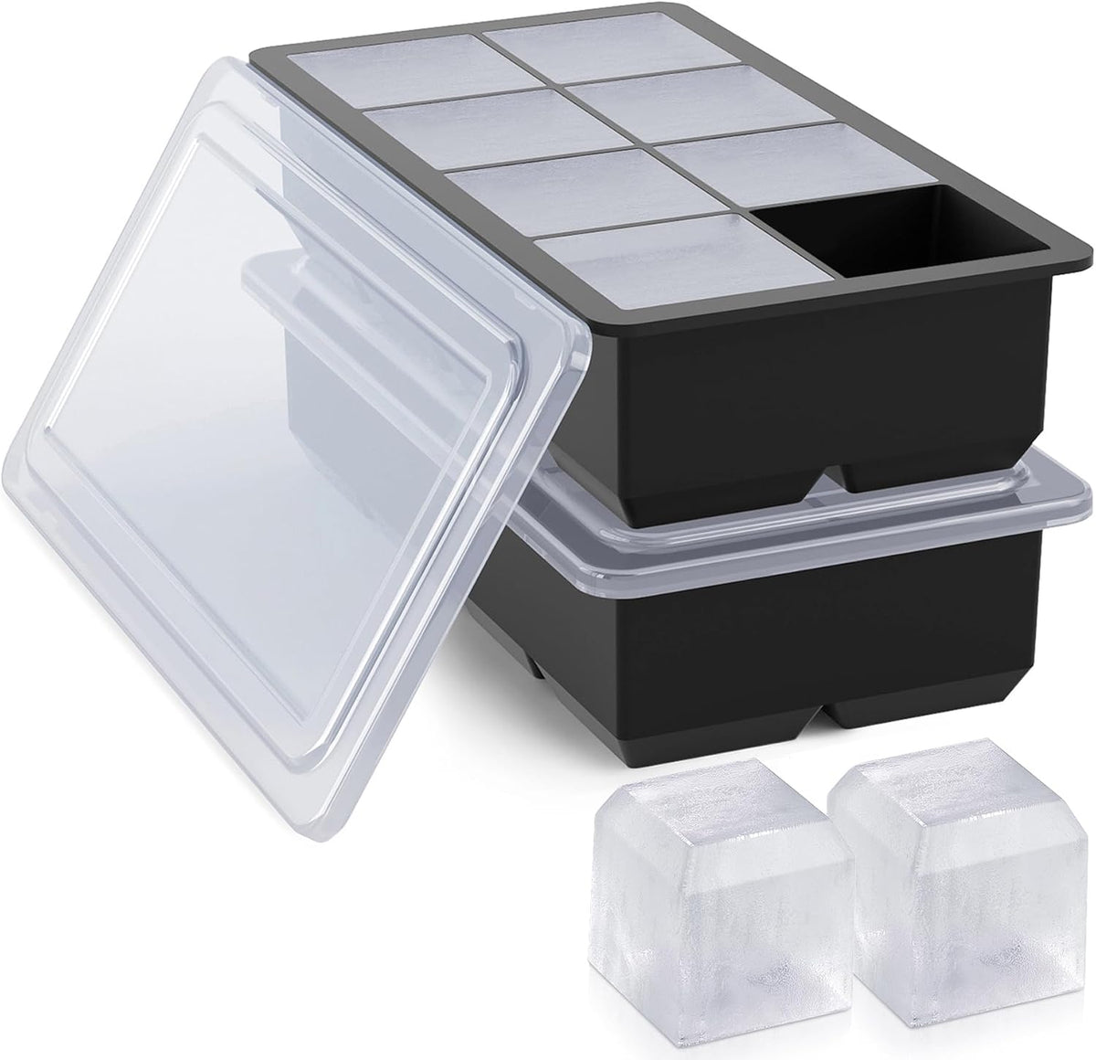 Bangp Large Ice Cube Tray for Whiskey,2 Pack,16 Slow-Melting 2"Square Cubes
