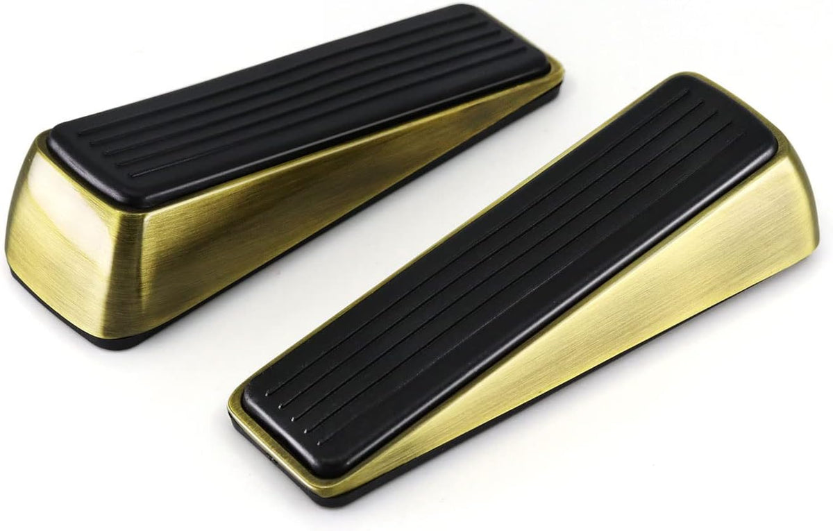2-Pack Bronze Door Stop Wedges, Weighted Metal Stoppers for Heavy Doors