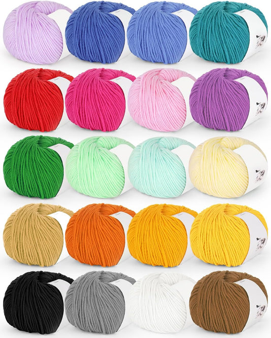 Katech 20 Skeins Cotton Yarn for Crocheting-Crochet Yarn Set-(Color A)
