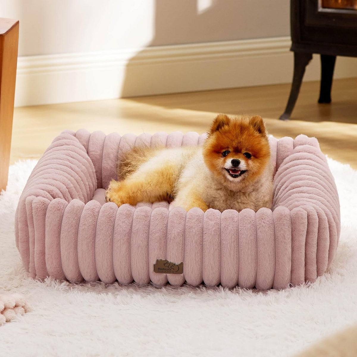 Bedsure Comfyfleece® Dog Bed Medium Large Size Dog Washable，30In Blush Pink