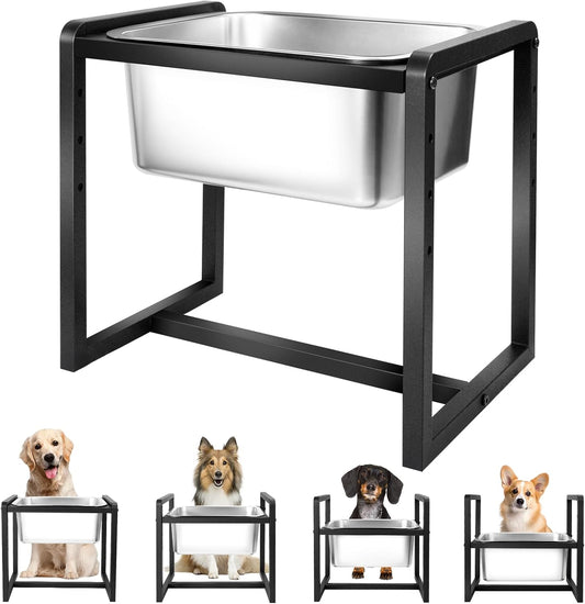 Adjustable Height Elevated Large Dog Water Bowls with Stainless Steel Bowls and Metal Stand，4-Level (8/10/12/14 Inches) Pet Bowl for Dogs for Large Medium Dogs - Durable, Easy to Clean (2Gallon)