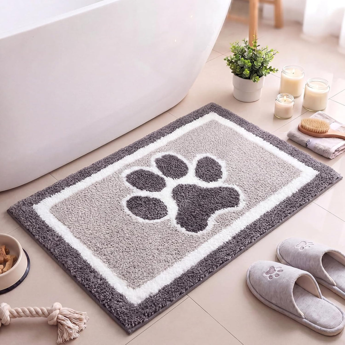 Boao Dog Paw Print Bathroom Rug Tufted Bath Mat Non Slip 24 X 16 Inches
