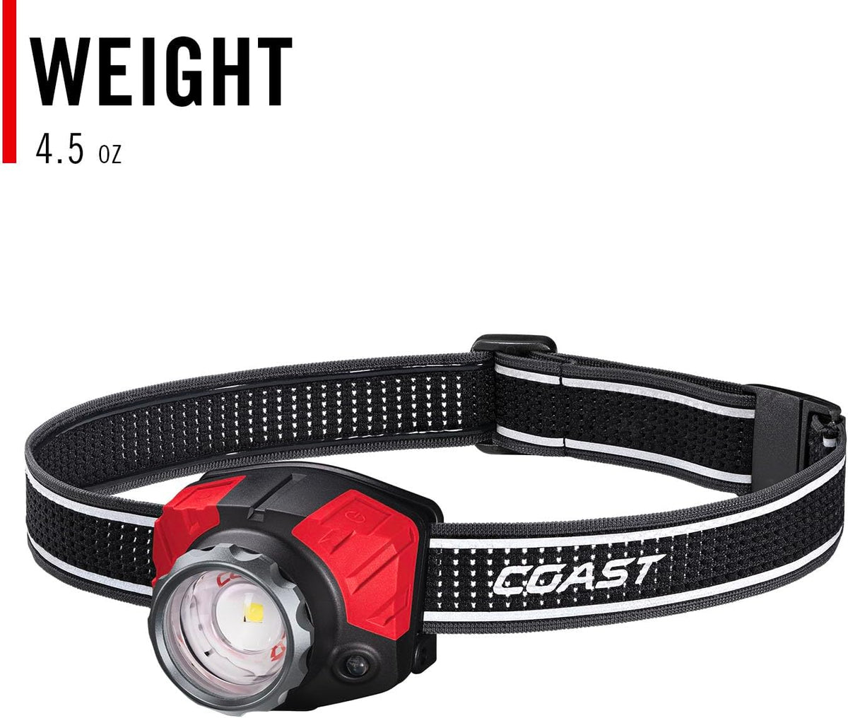 Coast® FL85R 1000 Lumen Tri-Color (White/Red/Green) Focusing Rechargeable LED Headlamp, Built-In Rechargeable Battery