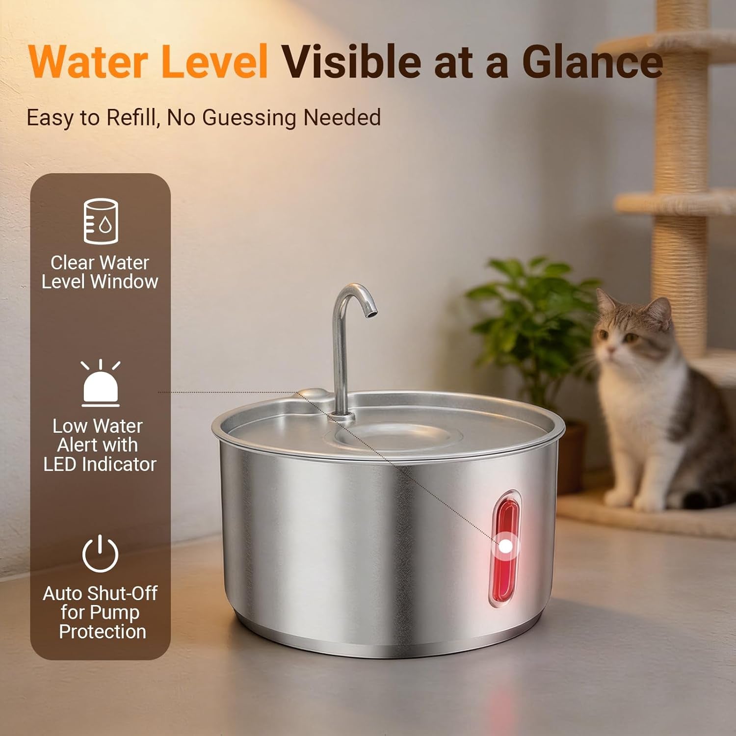 Stainless Steel Cat Water Fountain, 4L/135Oz Large Capacity Automatic Pet Water Fountain for Cats & Small Dogs, Quiet USB Powered Pet Water Dispenser with 4 Filters & 4 Sponges