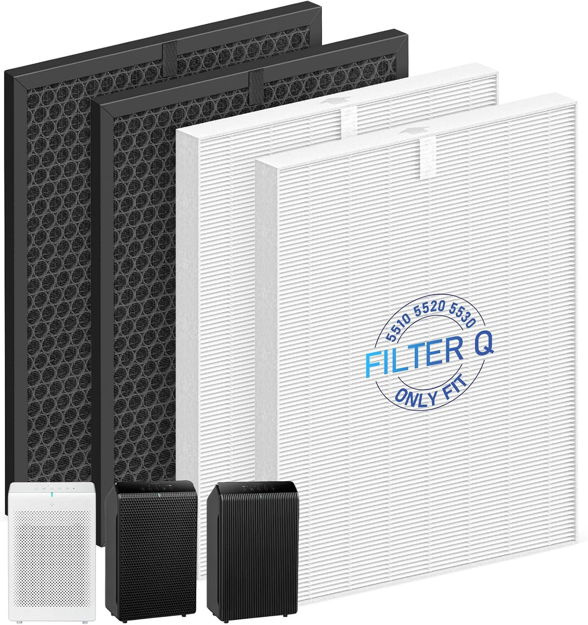 5510 5520 5530 Filter Q for WINIX 5510 5520 5530 Air Purifier Filter Replacement 1712-0123-00 for Large Room 1882 Ft²/Hr 2 H13 True HEPA Filters & 2 Activated Carbon, 2+2 Pack