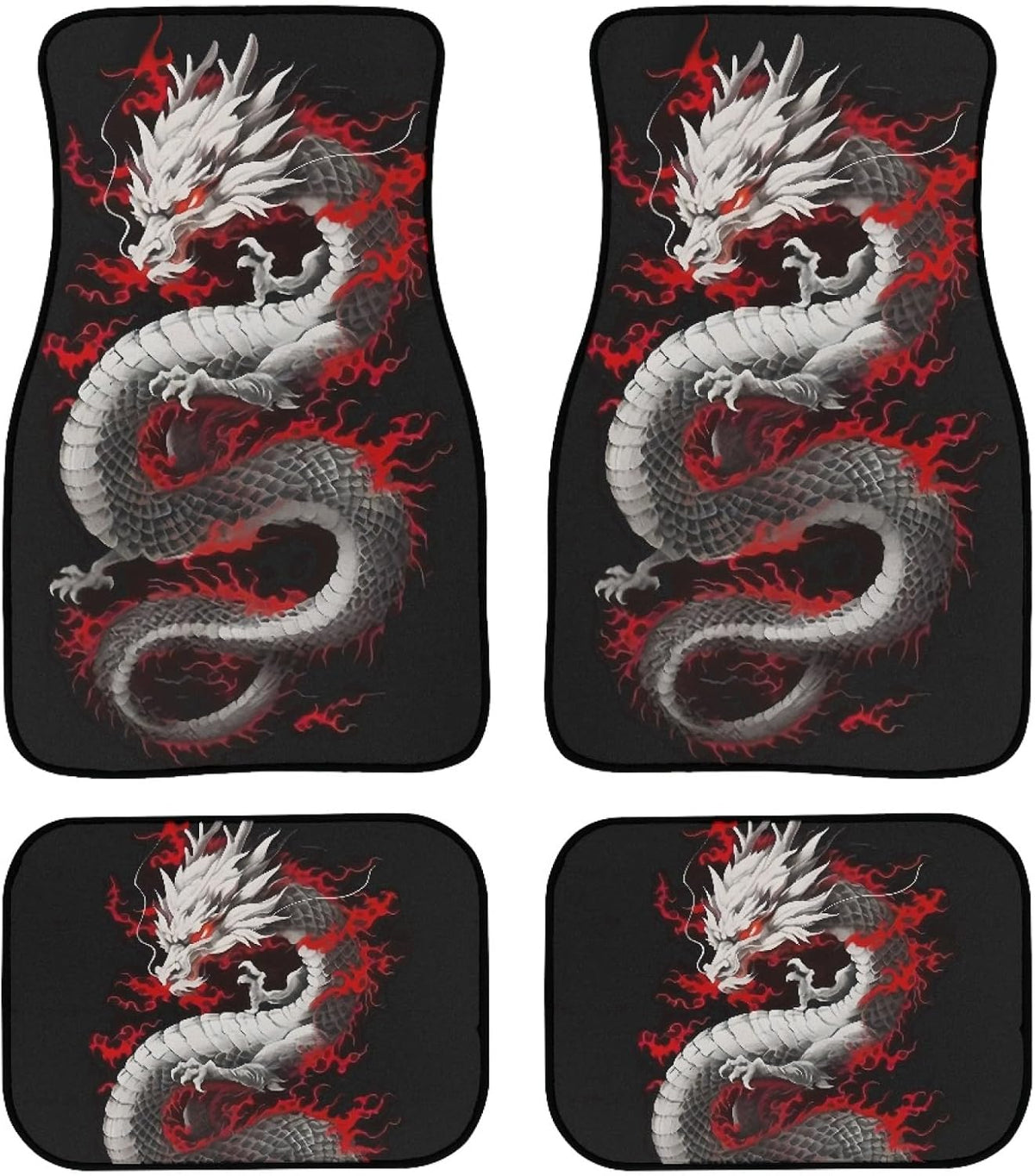 Biyejit Asian Dragon Print Car Floor Mats Front & Rear Full Set with Non Slip Rubber Backing, All Weather Protection Set of 4