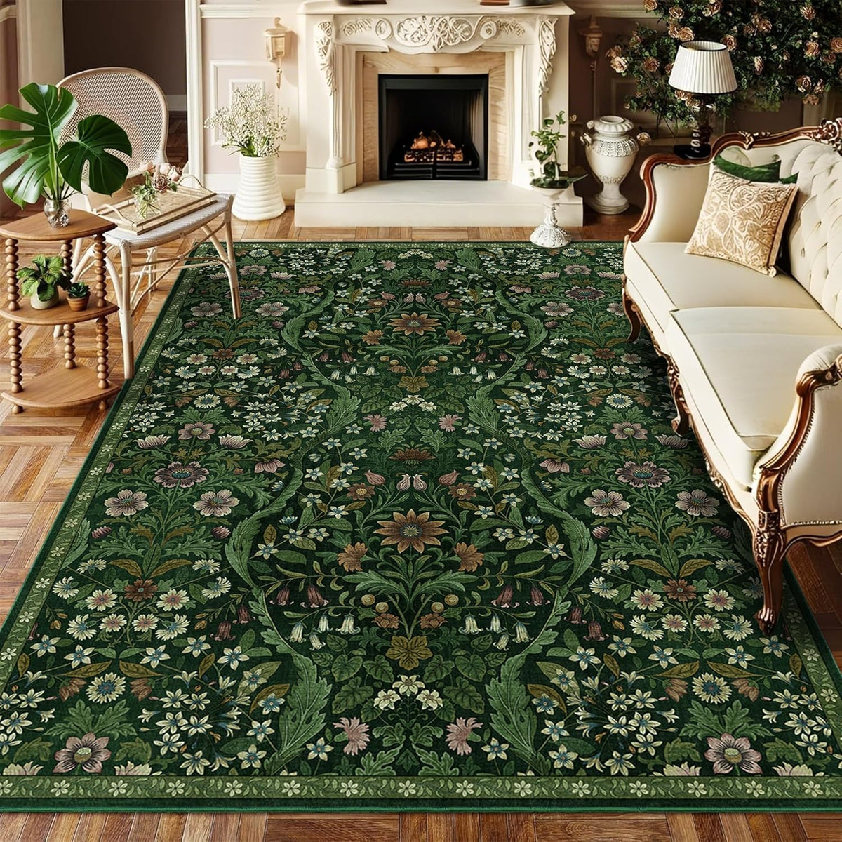 Floral Area Rug 5X7 Botanical Washable Carpet for Living Room