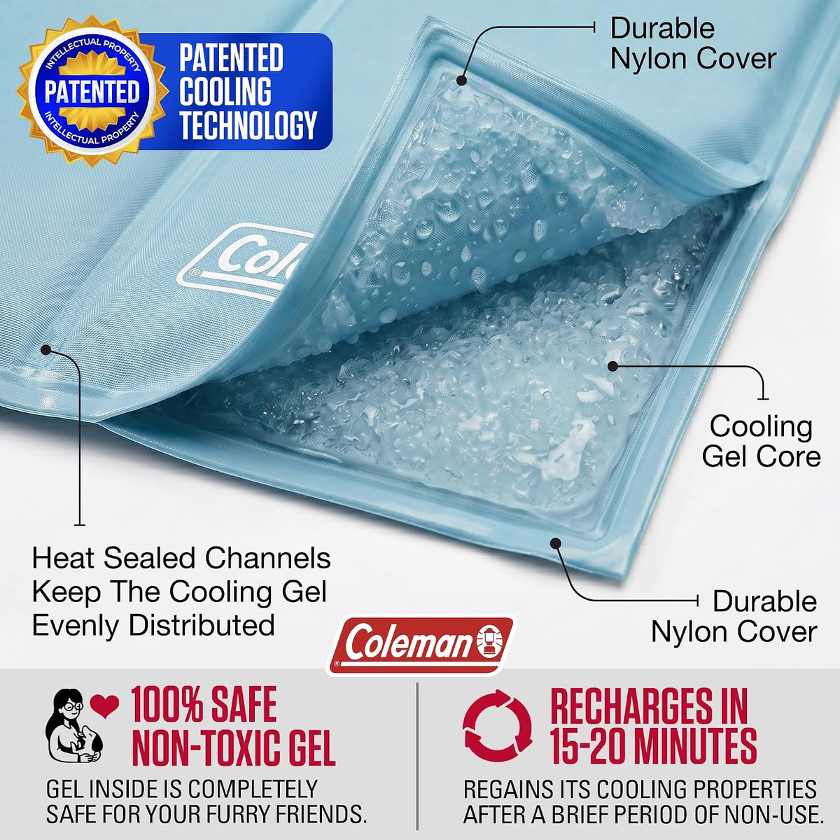Coleman Self Cooling Pet Mat 24 X 30 Inches, Cooling Pad for Dogs & Cats, Pressure Activated Gel Mat, No Refrigeration Needed, Dog Cooling Bed for Crate, Kennel, Floor & Travel (Blue, 24X30)