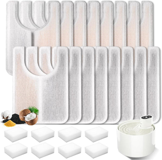 Ceramic Cat Water Fountain Automatic Pet Water Dispenser Pet Drinking Fountain Filters(16 Filter Cartridges + 8 Sponges)