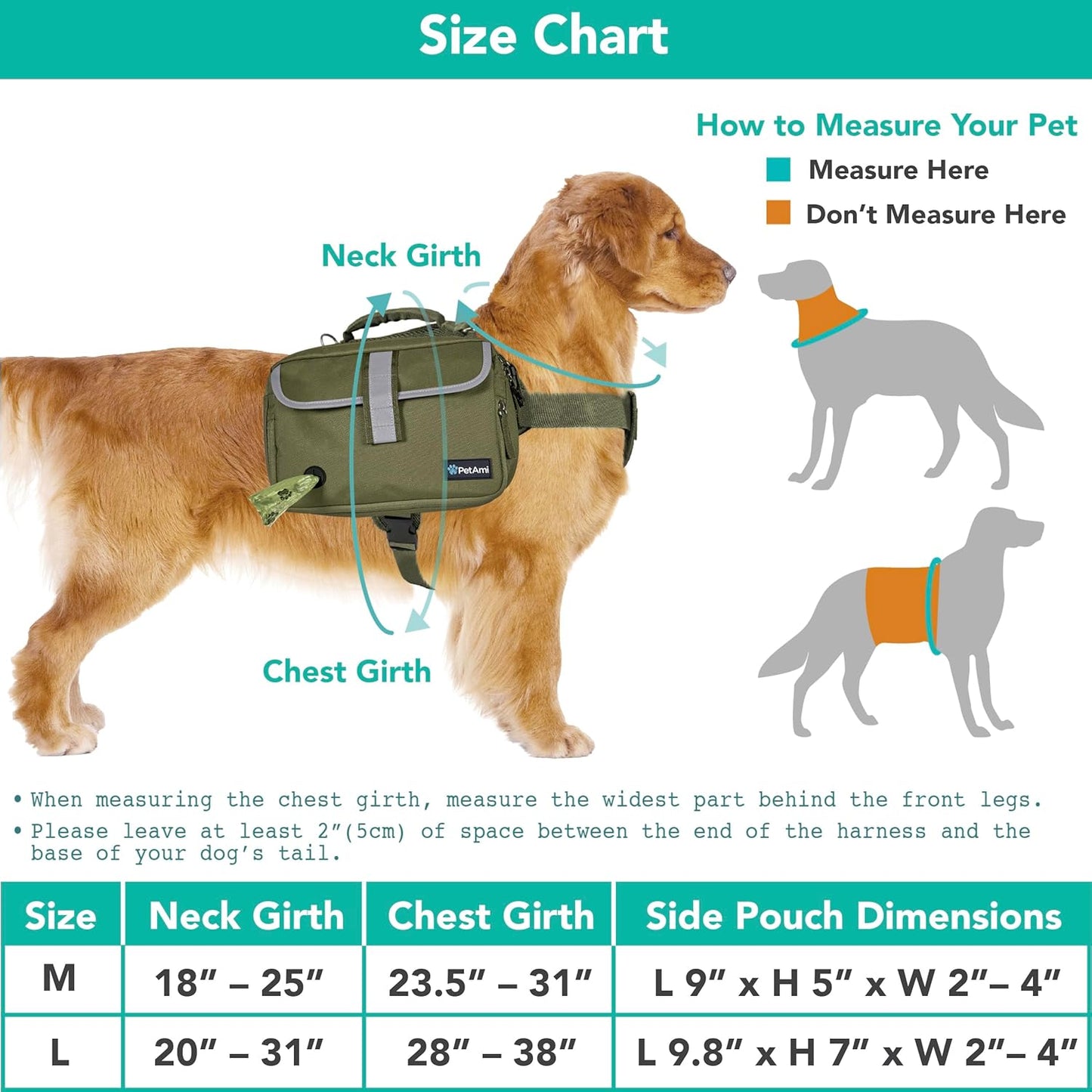Petami Dog Backpack for Medium & Large Dogs, Saddle Bag for Dogs to Wear for Hiking, Pet Backpack Harness Dog Pack with Reflective Side Pockets for Walking Running.