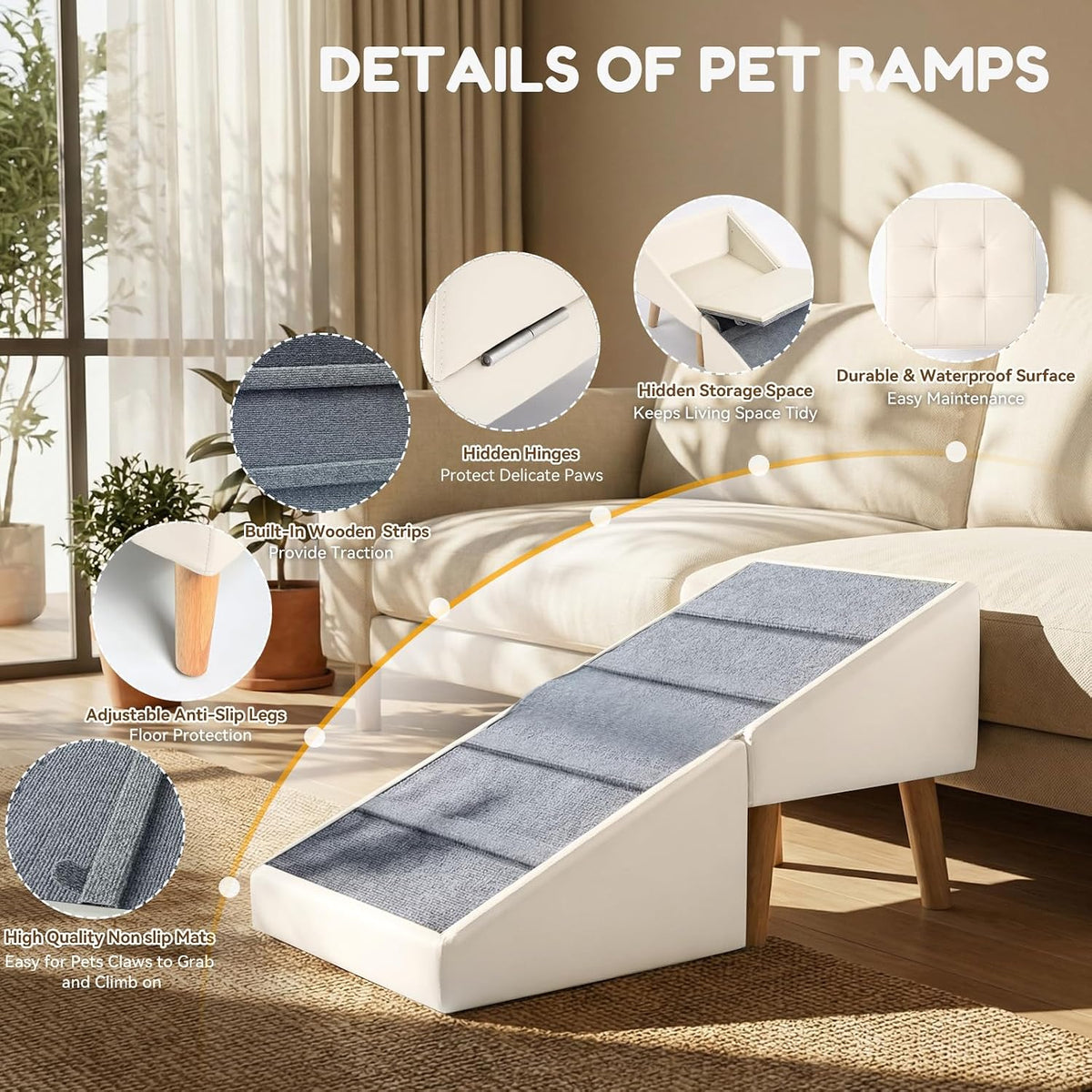Dog Ramp for Couch, 3-In-1 Ottoman & Pet Stairs for Small Dogs