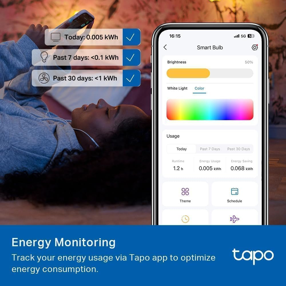 Tapo Multicolor Dimmable Smart Light Bulbs, L535E(2-Pack), A19 E26, 1100LM