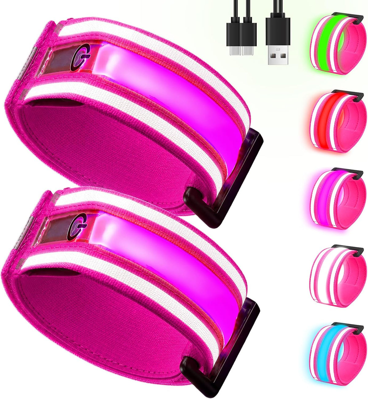 Fitense Light up LED Armband 2-Pack High Visibility Adjustable Running Gear
