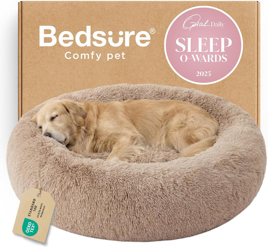 Bedsure Calming XL Dog Bed Donut Washable Extra Large Pet Bed,45Ins Camel