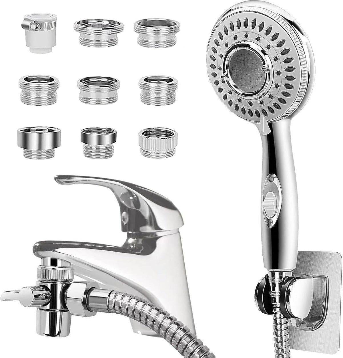 Shower Head Sink - Faucet Bathtub, Hose Sprayer Attachment with 9 Adapters