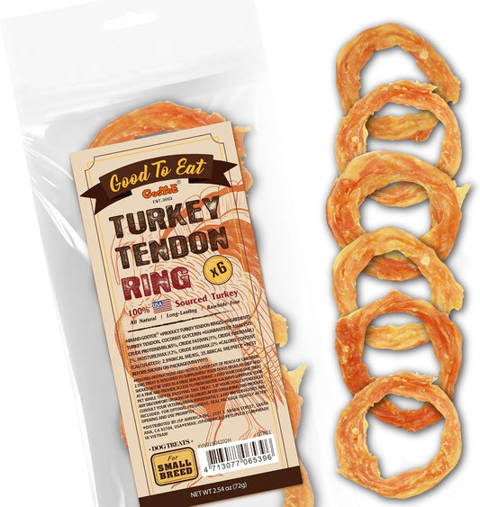 Gootoe Turkey Tendons, Dog Treats for Small Breeds, Ring (S), 6 Counts