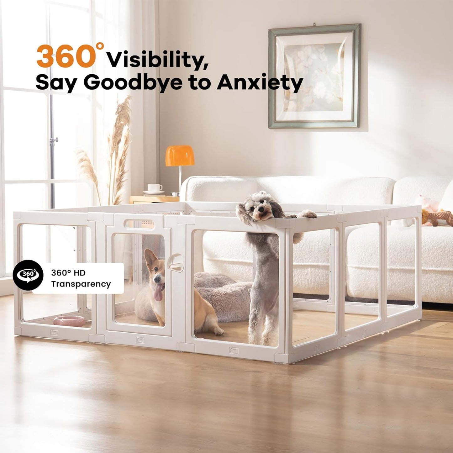 Clear Acrylic Dog Playpen Indoor, Puppy Cat Small Pet Play Pen, Pet Cat Playpen for Rabbits, Dog Fence Crate Kennel Whelping Cage (24", White, 10 Panels)