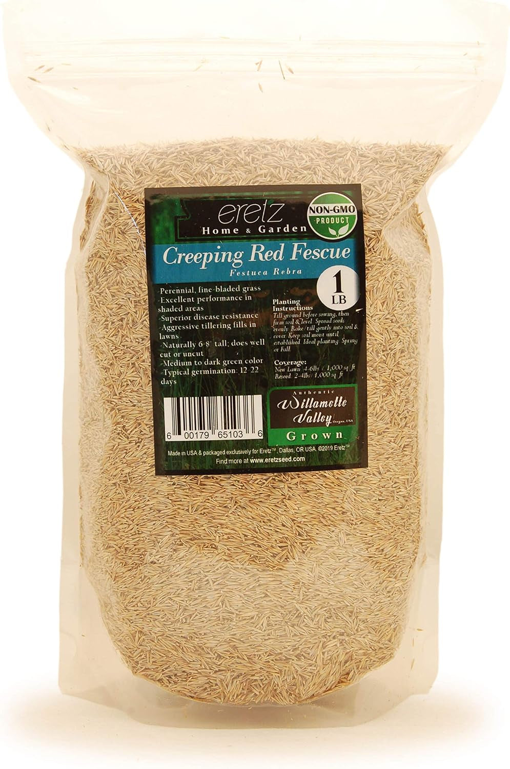 Creeping Red Fescue Seed by Eretz (1Lb) - Choose Size! Willamette Valley Oregon Grown, No Fillers, No Weed or Other Crop Seeds, Premium Shade Grass Seed.