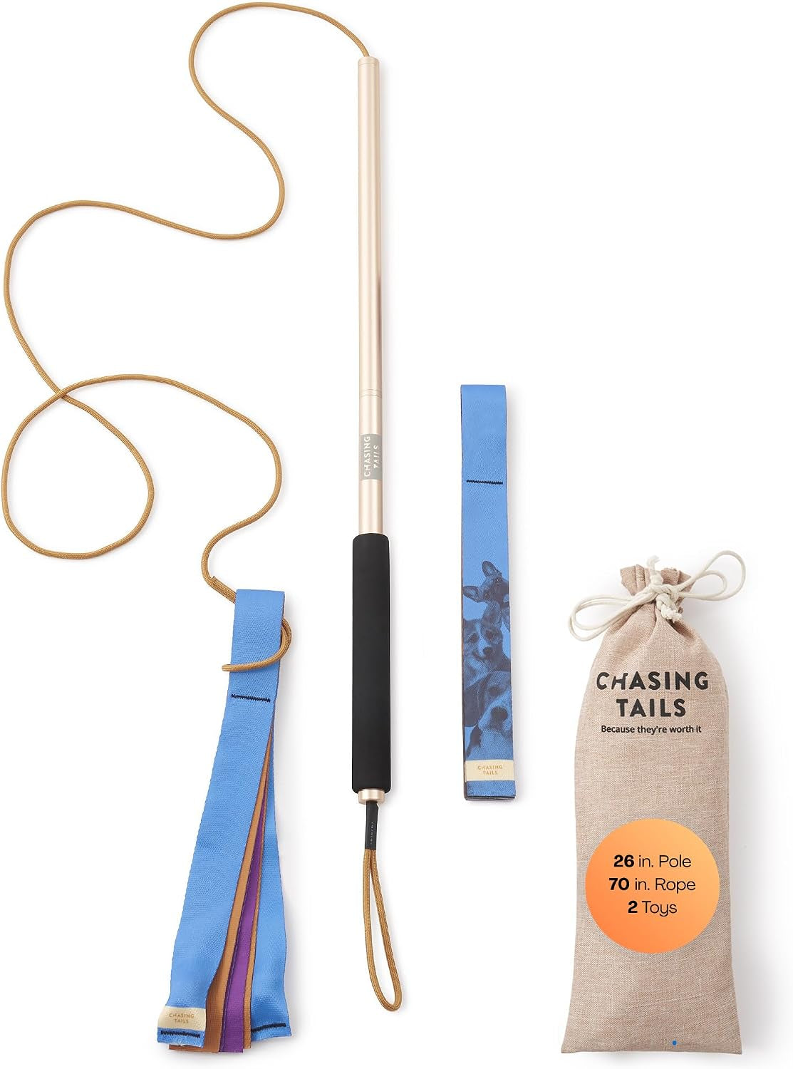 Flirt Pole for Small Dogs - 26 Inch with 70 Inch Rope and Two Toys -Interactive Play Equipment for Small and Medium Breeds - Durable and Fun Exercise Tool for Active Pets