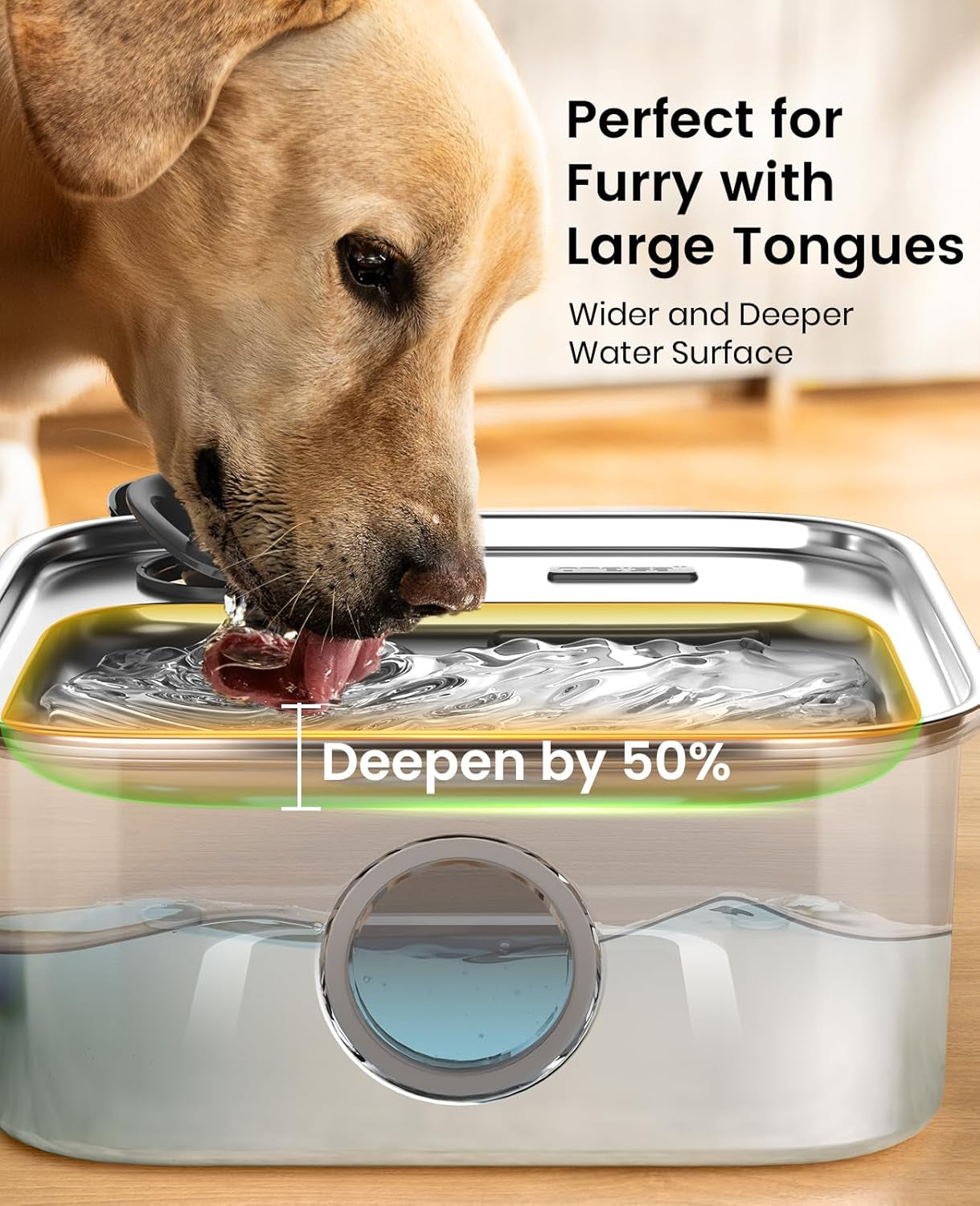 Oneisall Dog Water Fountain for Large Dogs, 10L/2.6Gal Stainless Steel Automatic Dog Water Bowl Dispenser with Deeper, Wider Drinking Area, Water Window & Triple Filtration for Large Dogs & Multi-Pet