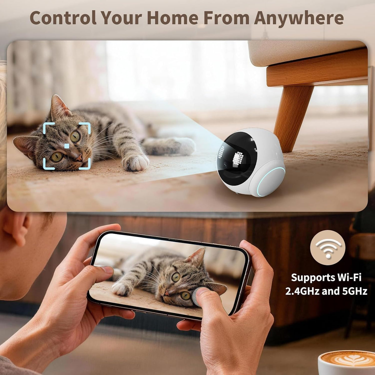 Small 1080P Mobile Pet Robot Camera with App Control, White