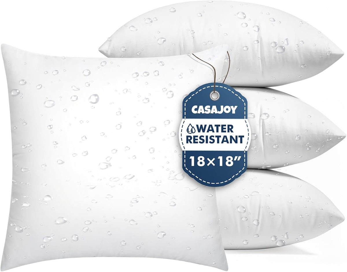 Set of 4 18X18 Outdoor Pillows, Water Resistant Throw Pillow Insert