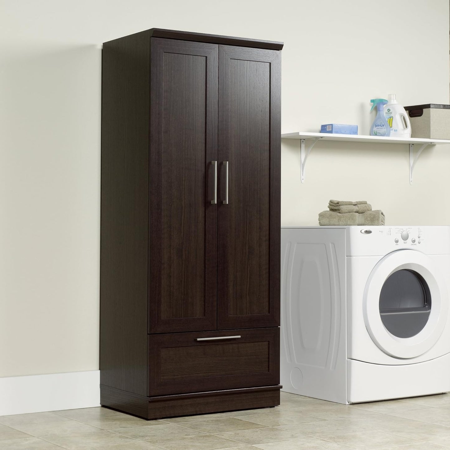 Sauder Homeplus Wardrobe/Pantry Cabinets, L: 28.98" X W: 20.95" X H: 71.18", Dakota Oak Finish