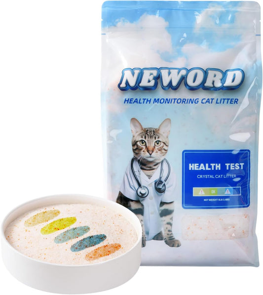NEWORD Health Monitoring Silica Gel Cat Litter with Color Changing Non Clumping Absorbent Lightweight Crystals Litter with Superior Odor Control, Automatic Litter Box Compatible (8 LB (1 Pack))